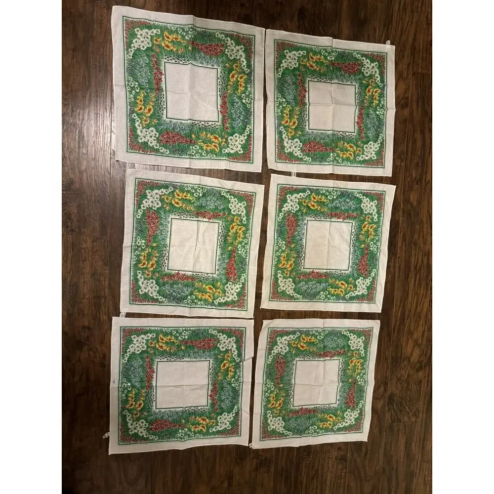 SUNWEAVE LINEN CORP 6 Vtg Cotton Poly Napkins Floral Pattern Vibrant Colors